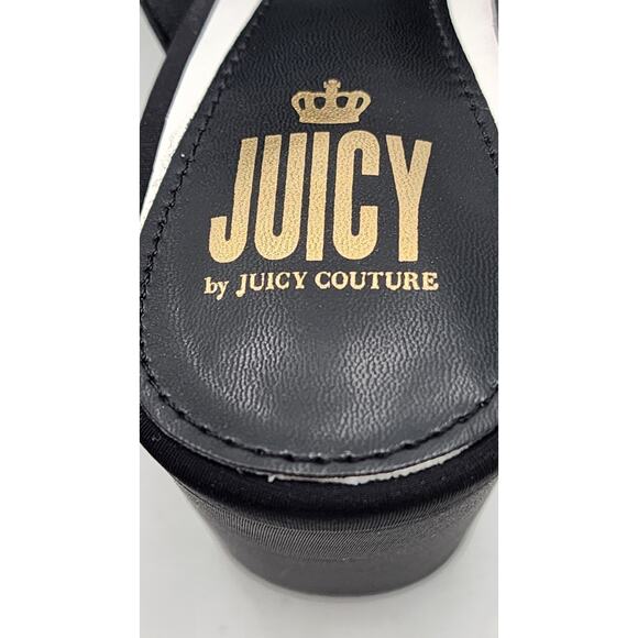 Juicy Couture Juicy Girly Womens Size 8.5 M Heeled Sandals Black White Logo - Picture 12 of 16